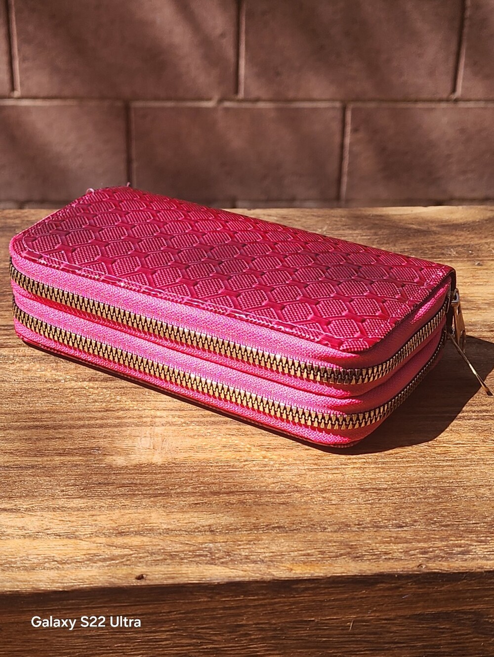 Woman's Multi Department Dark Pink Textured Small Double Zip Around Wallet - Picture 12 of 13